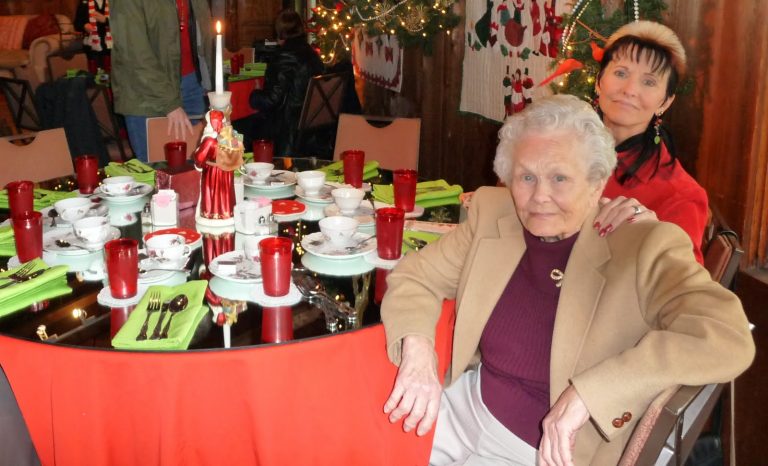 table decorated for Christmas