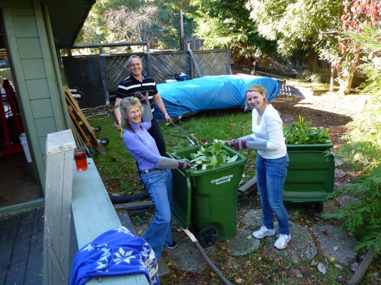 family working in the yard