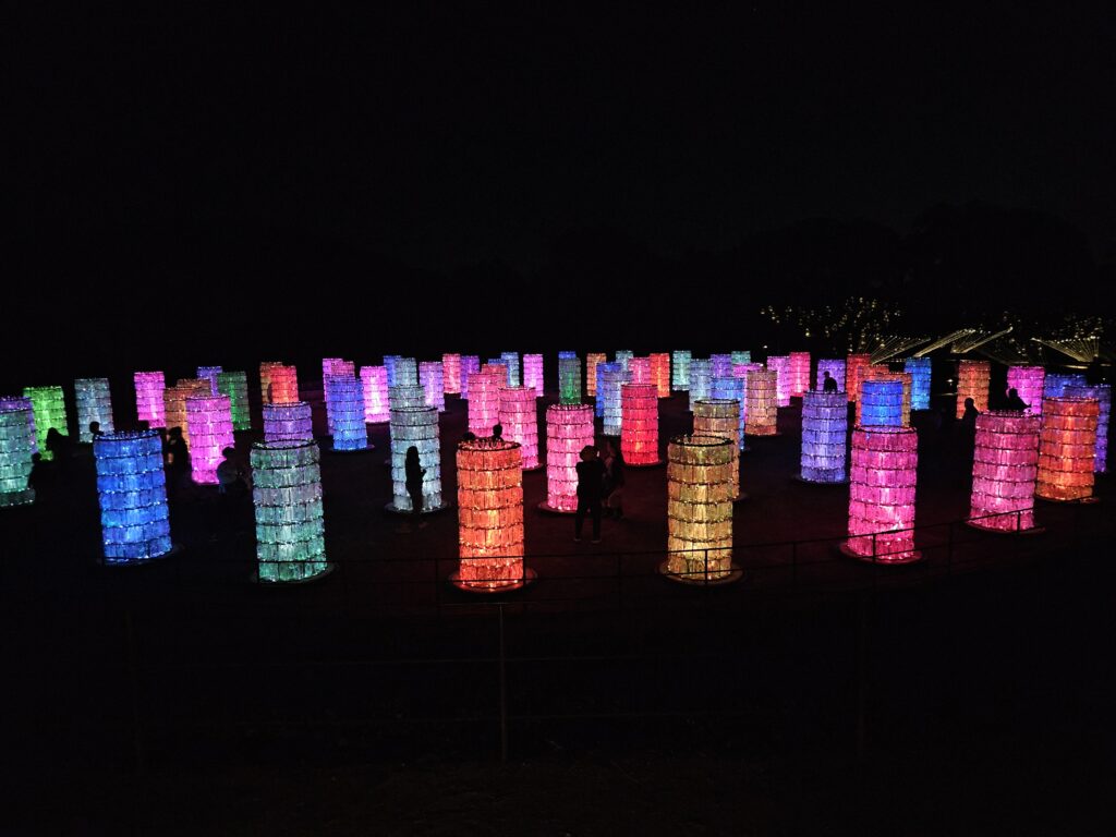 Sensoria light towers at night