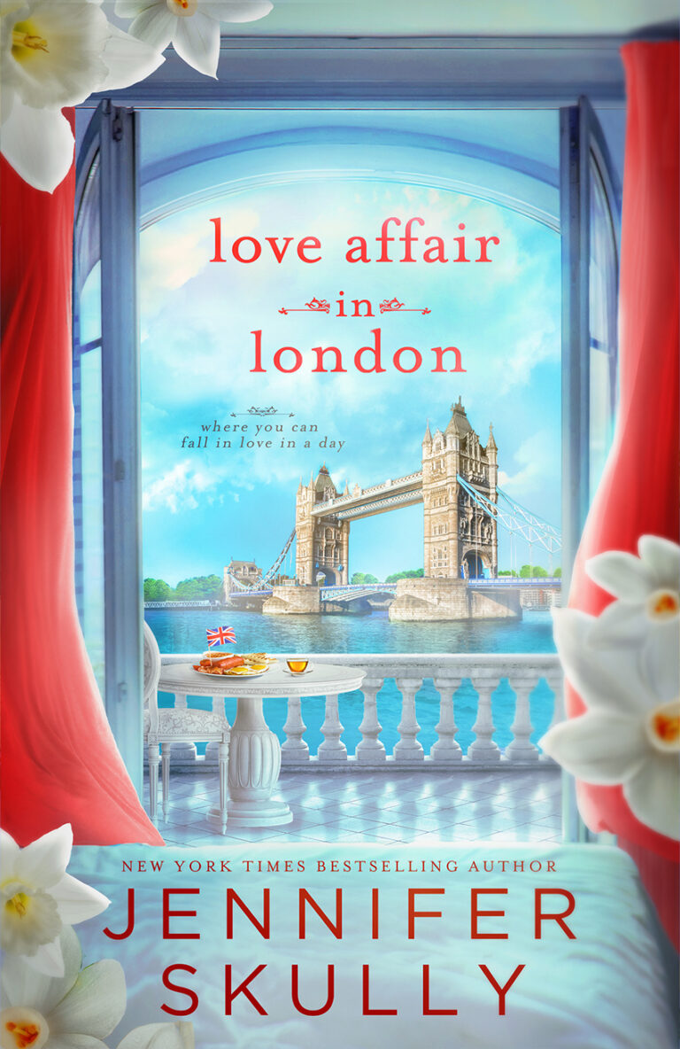 Love Affair in London cover with cafe table and breakfast on a balcony with a view of Tower Bridge